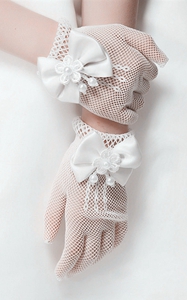 SZ60072-1 Flower Girls Lace Bowknot Net Voile Wedding Gloves Princess Glove